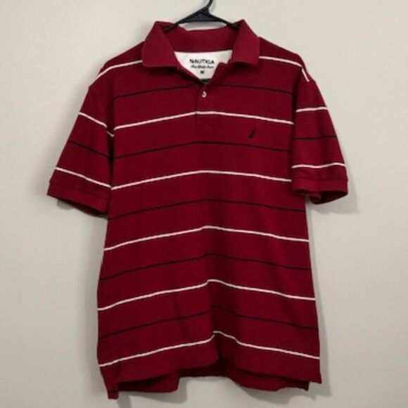 USED Men's Nautica Short Sleeve Polo Shirt Color Burgundy Size Medium - Picture 1 of 1